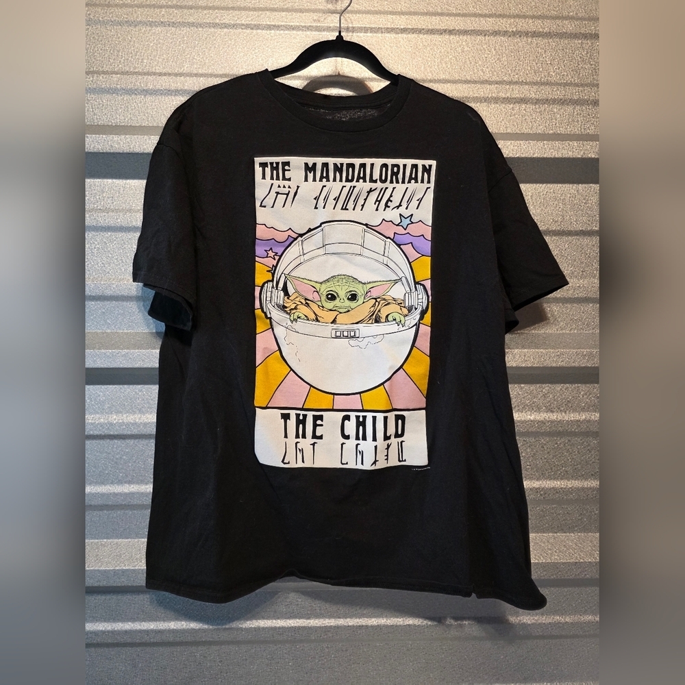 Star Wars The Mandalorian Black Tee with Colorful Design
